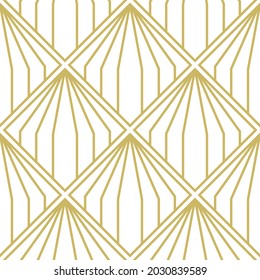 Art Deco Pattern. Seamless geometric vintage decoration. Minimal lines design. Beige on white background. Roaring twenties motif. Square tile vector illustration. Fanning palm leaf element