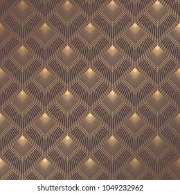 Art Deco Pattern. Seamless golden background. Minimalistic geometric design. Vector line design. 1920-30s motifs. Luxury vintage illustration