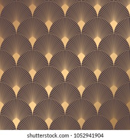 Art Deco Pattern. Seamless golden background. Minimalistic geometric design. Vector line design. 1920-30s motifs. Luxury vintage illustration