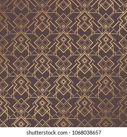 Art Deco Pattern. Seamless golden background. Minimalistic geometric design. Vector line design. 1920-30s motifs. Luxury vintage illustration