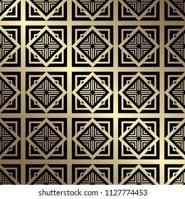 Art Deco Pattern. Seamless golden background. Geometric design. 1920-30s motifs. Luxury vintage illustration