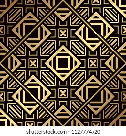 Art Deco Pattern. Seamless golden background. Geometric design. 1920-30s motifs. Luxury vintage illustration
