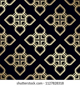 Art Deco Pattern. Seamless golden background. Geometric design. 1920-30s motifs. Luxury vintage illustration