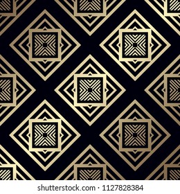 Art Deco Pattern. Seamless golden background. Geometric design. 1920-30s motifs. Luxury vintage illustration
