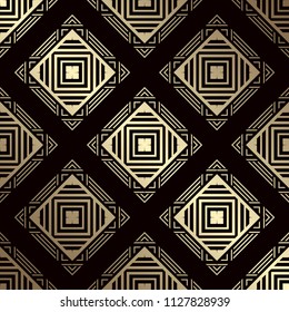 Art Deco Pattern. Seamless golden background. Geometric design. 1920-30s motifs. Luxury vintage illustration