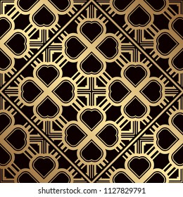 Art Deco Pattern. Seamless golden background. Geometric design. 1920-30s motifs. Luxury vintage illustration