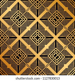 Art Deco Pattern. Seamless golden background. Geometric design. 1920-30s motifs. Luxury vintage illustration