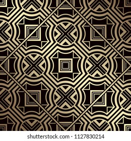 Art Deco Pattern. Seamless golden background. Geometric design. 1920-30s motifs. Luxury vintage illustration