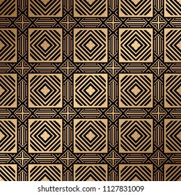 Art Deco Pattern. Seamless golden background. Geometric design. 1920-30s motifs. Luxury vintage illustration