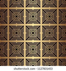 Art Deco Pattern. Seamless golden background. Geometric design. 1920-30s motifs. Luxury vintage illustration