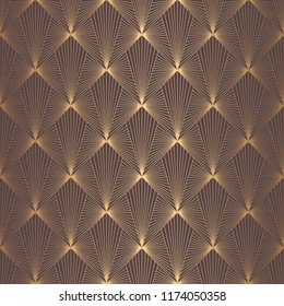 Art Deco Pattern. Seamless golden background. Minimalistic geometric design. Vector line design. 1920-30s motifs. Luxury vintage illustration