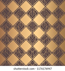Art Deco Pattern. Seamless golden background. Minimalistic geometric design. Vector line design. 1920-30s motifs. Luxury vintage illustration