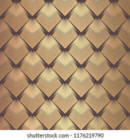Art Deco Pattern. Seamless golden background. Scales geometric design. Vector line design. 1920-30s motifs. Luxury vintage illustration