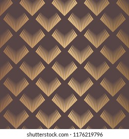 Art Deco Pattern. Seamless golden background. Scales geometric design. Vector line design. 1920-30s motifs. Luxury vintage illustration