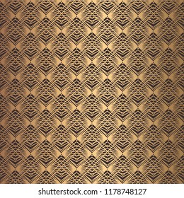 Art Deco Pattern. Seamless golden background. Minimalistic geometric design. Vector line design. 1920-30s motifs. Luxury vintage illustration. Rich texture
