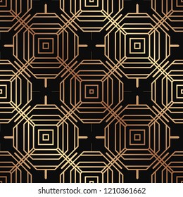 Art Deco Pattern. Seamless golden background. Minimalistic geometric design. Vector line design. 1920-30s motifs. Luxury vintage illustration