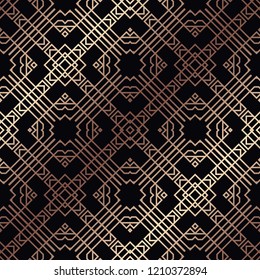 Art Deco Pattern. Seamless golden background. Minimalistic geometric design. Vector line design. 1920-30s motifs. Luxury vintage illustration