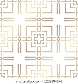 Art Deco Pattern. Seamless golden background. Minimalistic geometric design. Vector line design. 1920-30s motifs. Luxury vintage illustration
