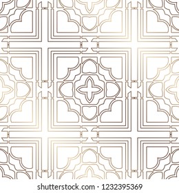 Art Deco Pattern. Seamless golden background. Minimalistic geometric design. Vector line design. 1920-30s motifs. Luxury vintage illustration