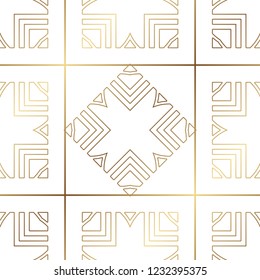 Art Deco Pattern. Seamless golden background. Minimalistic geometric design. Vector line design. 1920-30s motifs. Luxury vintage illustration