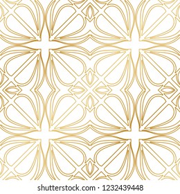 Art Deco Pattern. Seamless golden background. Minimalistic geometric design. Vector line design. 1920-30s motifs. Luxury vintage illustration