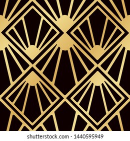 Art Deco Pattern. Seamless golden background. Minimalistic geometric design. Vector line design. 1920-30s motifs. Luxury vintage illustration