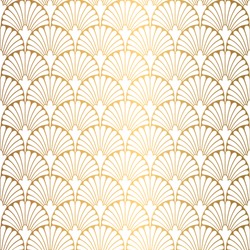 Art Deco Pattern. Seamless White And Gold Background. Scales Or Shells Ornament. Minimalistic Geometric Design. Vector Lines. 1920-30s Motifs. Luxury Vintage Illustration