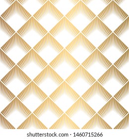 Art Deco Pattern. Seamless white and gold background. Scales or shells ornament. Minimalistic geometric design. Vector lines. 1920-30s motifs. Luxury vintage illustration