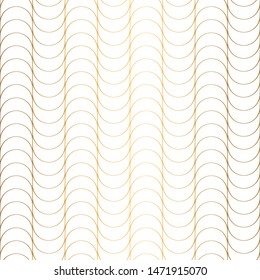 Art Deco Pattern. Seamless white and gold background. Metallic shells or scales lace ornament. Minimalistic geometric design. Steampunk vector lines. 1920-30s motifs. Luxury vintage illustration