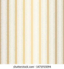 Art Deco Pattern. Seamless white and gold background. Metallic shells or scales lace ornament. Minimalistic geometric design. Steampunk vector lines. 1920-30s motifs. Luxury vintage illustration