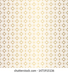 Art Deco Pattern. Seamless white and gold background. Metallic shells or scales lace ornament. Minimalistic geometric design. Steampunk vector lines. 1920-30s motifs. Luxury vintage illustration