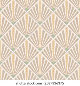 Art deco pattern with symmetrical shapes and dots. Vector illustration of retro art deco design seamless background. Art nouveau print for wallpaper or textile, vintage geometric decoration