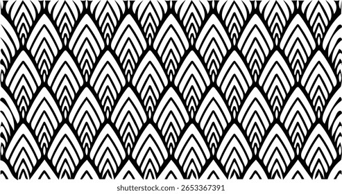 Art deco pattern with upward arrows in black and white for a bold retro aesthetic.