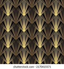Art Deco Pattern. Vector background in 1920s style. Gold black texture. Fan or palm leaf shape