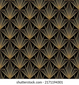 Art Deco Pattern. Vector background in 1920s style. Gold black texture. Fan or palm leaf shape, also reminding of a three-petal lotus