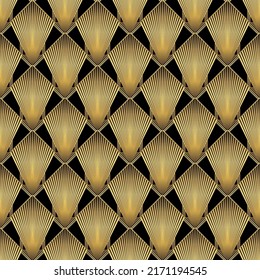 Art Deco Pattern. Vector background in 1920s style. Gold black texture. Fan or palm leaf shape