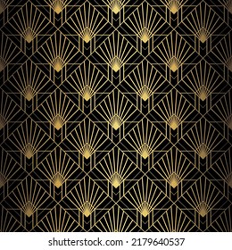 Art Deco Pattern. Vector background in 1920s style. Gold black texture. Fan or palm leaf shape