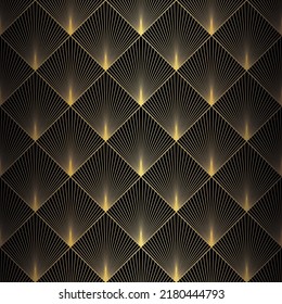 Art Deco Pattern. Vector background in 1920s style. Gold black texture. Fan or palm leaf shape