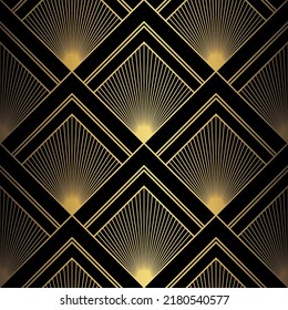 Art Deco Pattern. Vector background in 1920s style. Gold black texture. Fan or palm leaf shape