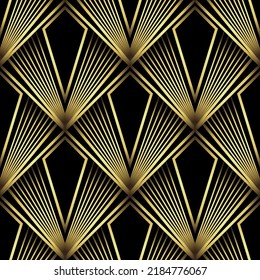 Art Deco Pattern. Vector background in 1920s style. Gold black texture. Fan or palm leaf shape