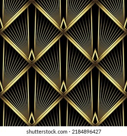Art Deco Pattern. Vector background in 1920s style. Gold black texture. Fan or palm leaf shape