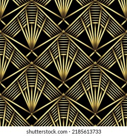 Art Deco Pattern. Vector Background In 1920s Style. Gold Black Texture. Fan Or Palm Leaf Shape. 3D Background. Halloween Vibe, Abstract Spider Web