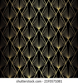 Art Deco Pattern. Vector background in 1920s style. Gold black texture. Fan or palm leaf shape. 3D background