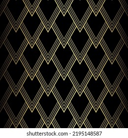 Art Deco Pattern. Vector background in 1920s style. Gold black texture. Fan or palm leaf shape. 