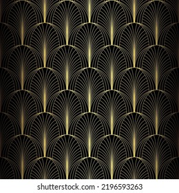 Art-Deco-Muster. Vektorhintergrund im Stil der 1920er Jahre. Gold schwarze Textur. Fächer- oder Palmblattform