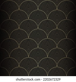 Art Deco Pattern. Vector background in 1920s style. Gold black texture. Fan or palm leaf shape