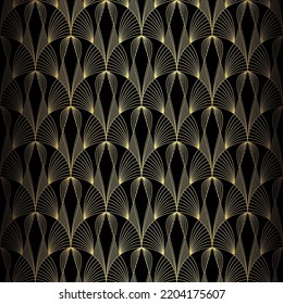 Art Deco Pattern. Vector background in 1920s style. Gold black texture. Fan or palm leaf shape