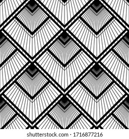 Art Deco pattern. Vector black white background. Luxury seamless ornament. Roaring twenties motif