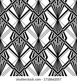 Art Deco pattern. Vector black white background. Luxury seamless ornament. Roaring twenties motif