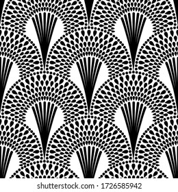 Art Deco pattern. Vector black white background. Luxury seamless ornament. Roaring twenties motif